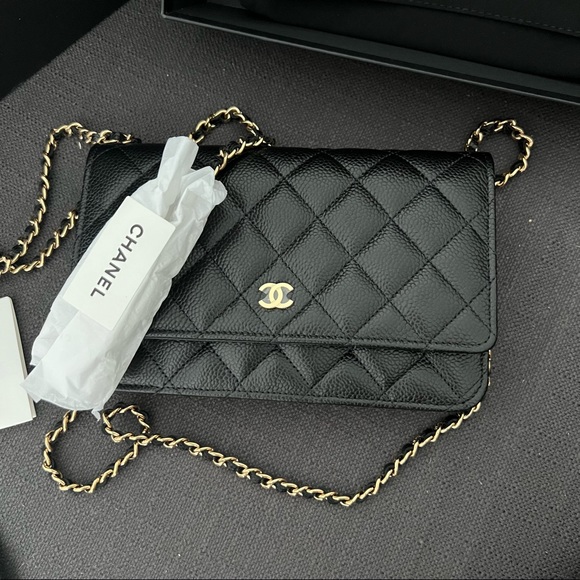 CHANEL Handbags - **ON HOLD CHANEL Caviar Quilted Wallet on Chain WOC Black / Gold